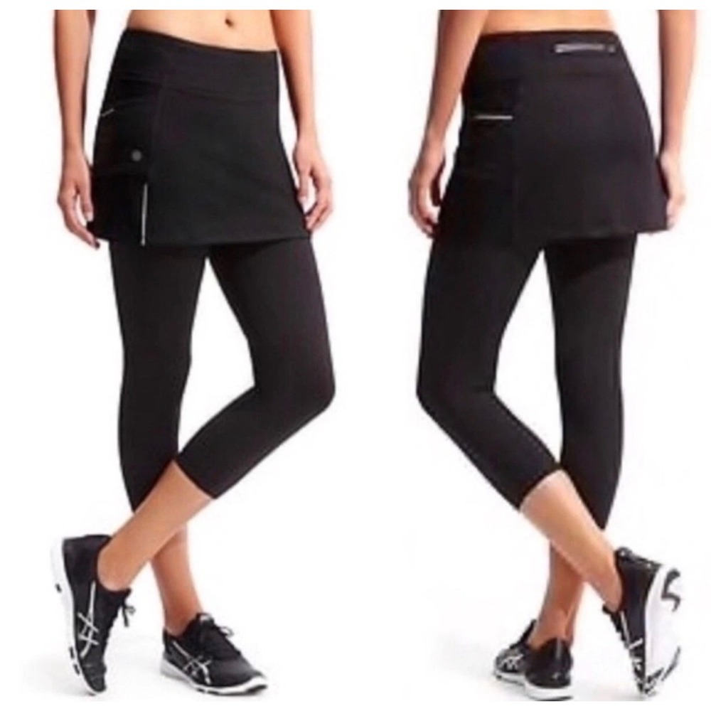 Athleta Black Skort Leggings – Size Small – Built-In Capri Leggings – Zip